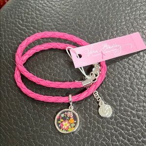 Vera Bradley Pink Braided Bracelet with Floral Charm